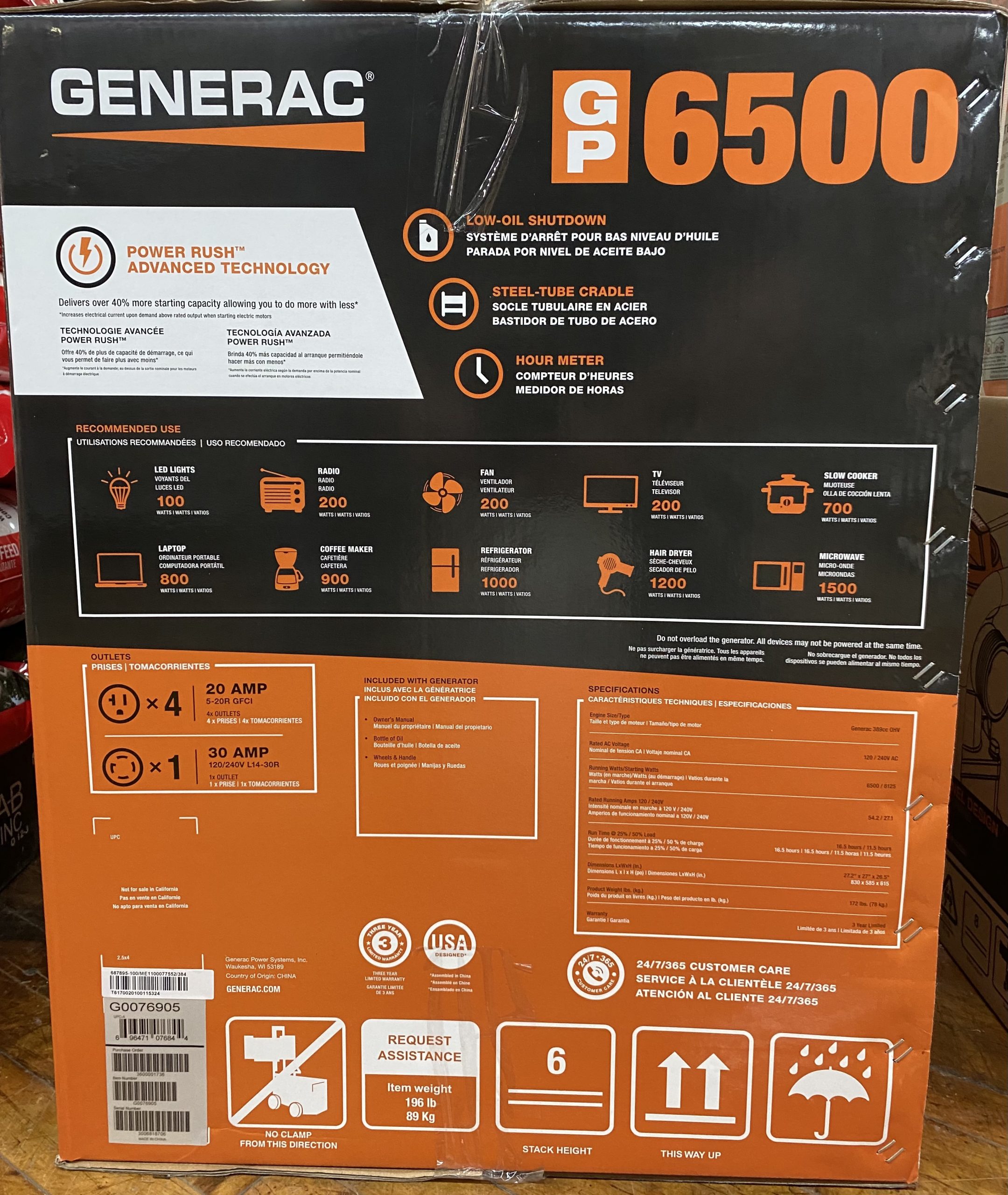RAFFLE #071-92973 GENERAC GP6500 GENERATOR 6500 Running Watts OR $750.00 CASH (YOUR CHOICE) (100 chances @ $12.00ea.) - Image 2