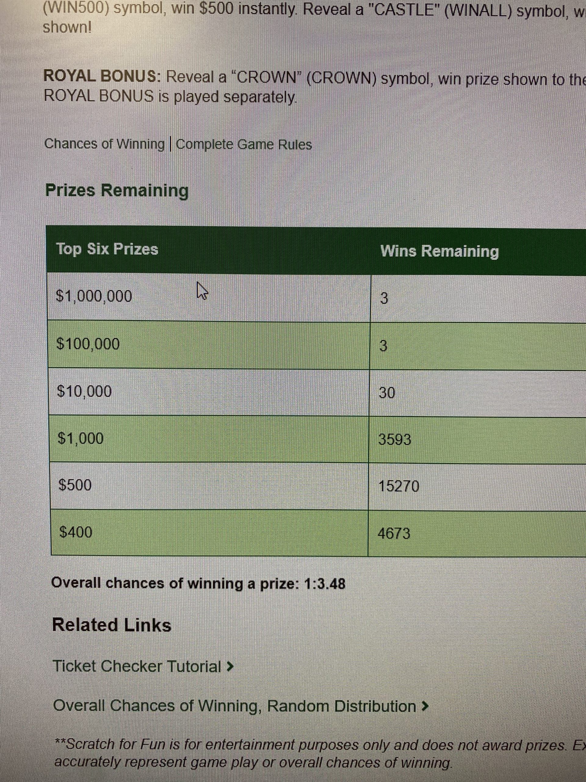 #366-27129 (1 Pack of 30) $20.00 Scratch Offs - $1,000,000.00 CASH KING (50 chances @ $19.00 ea.) - Image 3