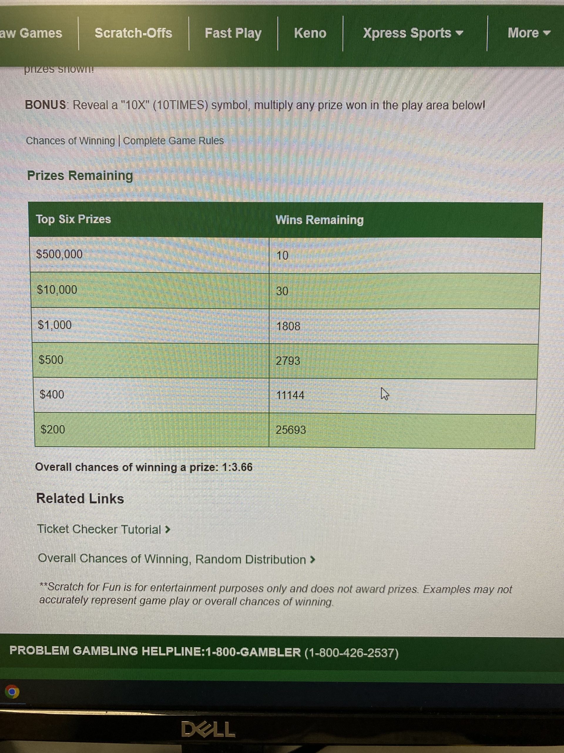 #377-89165 (1 Packs of 60) $10.00 SCRATCH OFFS - THE INSTANT LOTTERY (60 chances @ $16.00 ea.) - Image 2