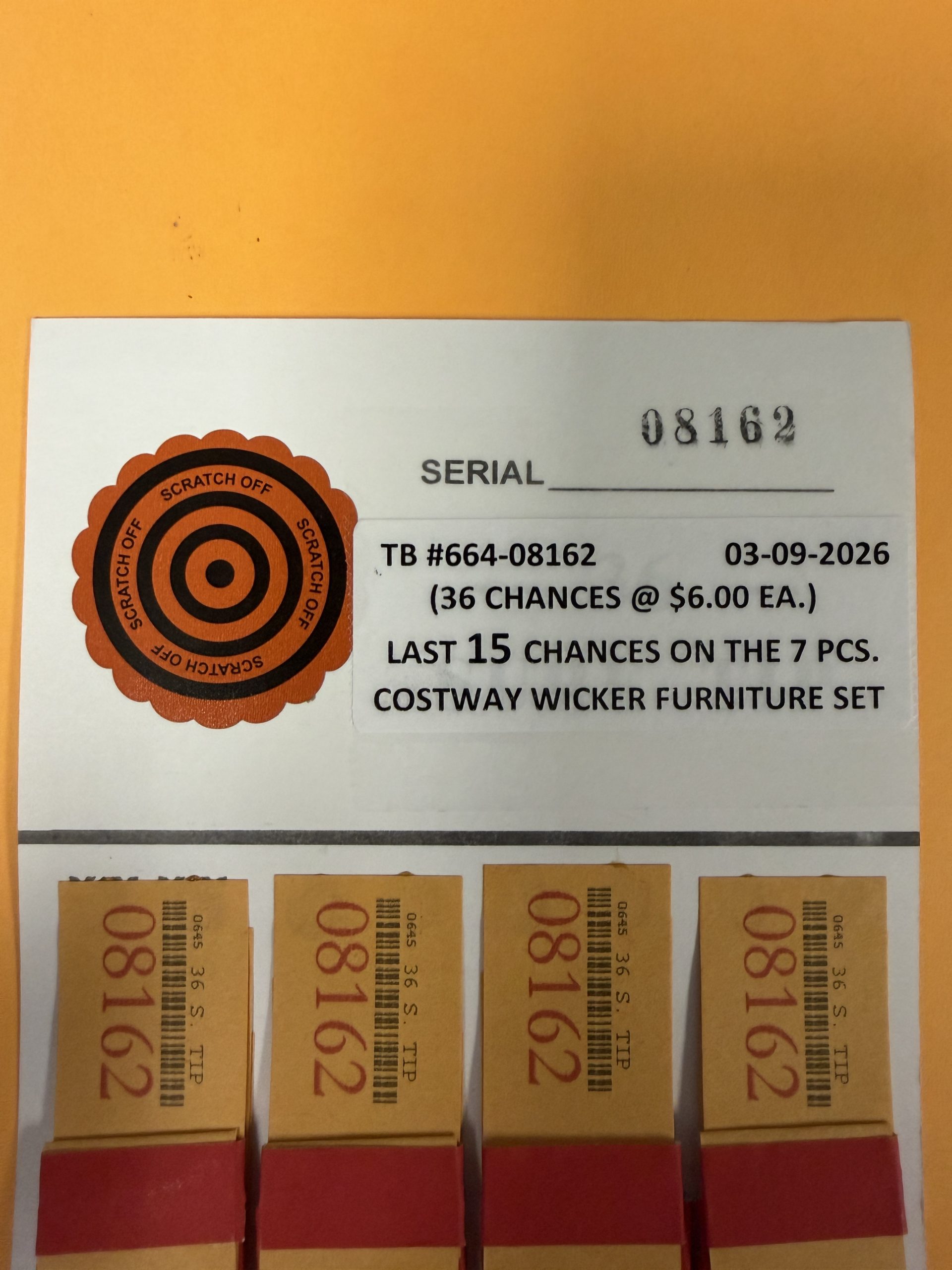 #664-08162 LAST 15 REMAINING CHANCES ON TB#631 FOR THE COSTWAY 7 PCS. PATIO RATTAN DINING SET (36 chances @ $6.00 ea.) - Image 6